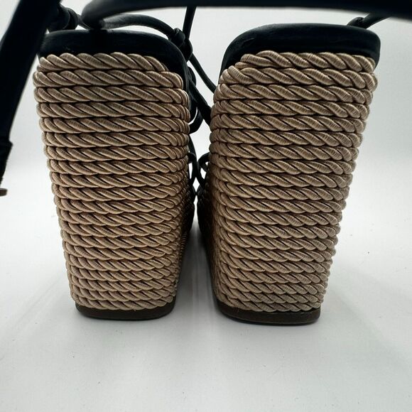 MARC FISHER | Women's 8 Strappy Black Boho Vegan Woven Wedge Zarah Sandals - Picture 6 of 10